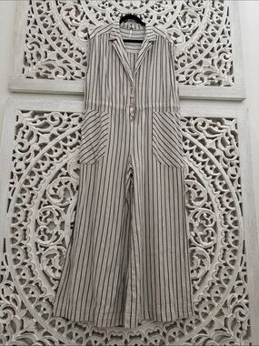 Free People Linen Cotton blend Striped Sleeveless Wide Leg Jumpsuit
